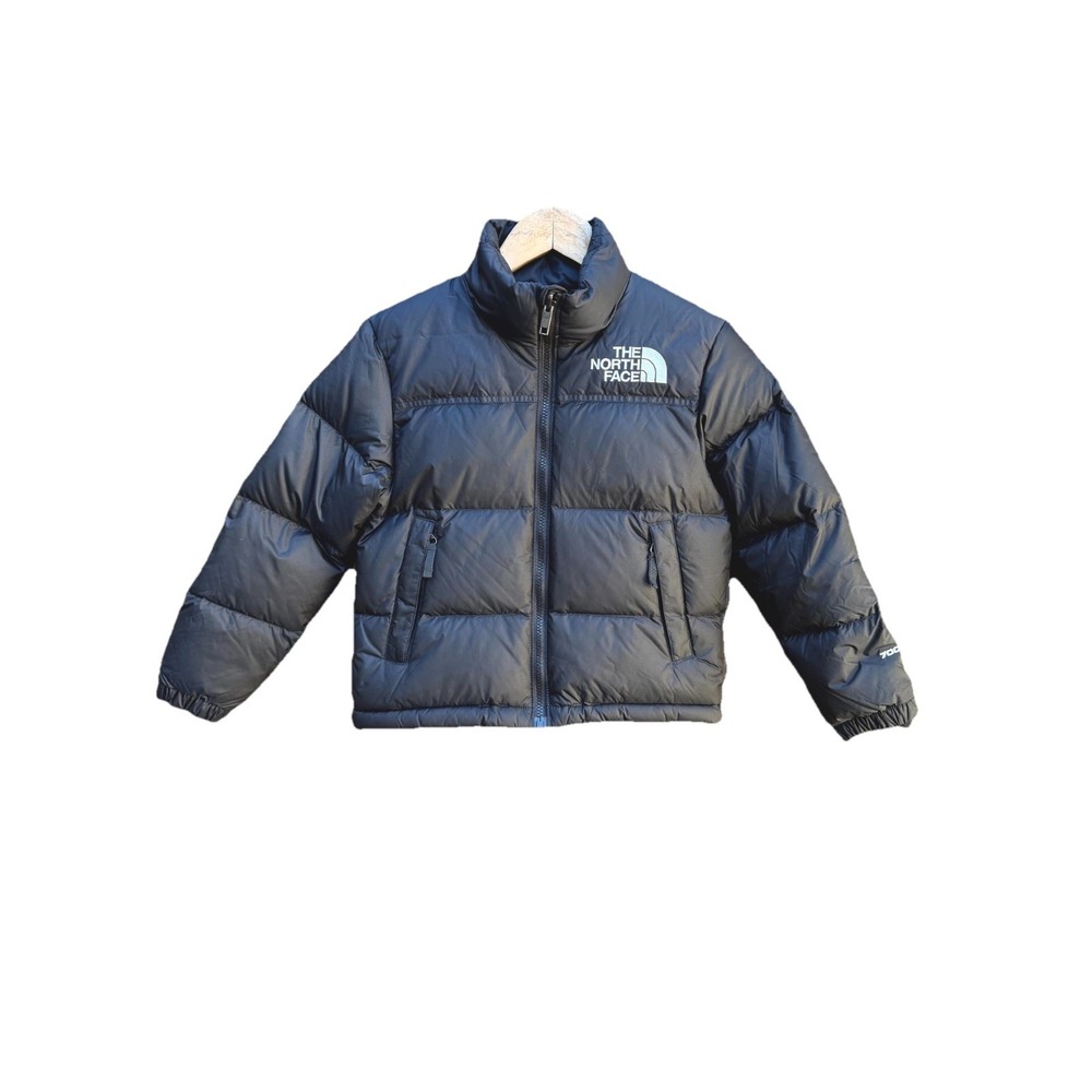 The North Face 700 Nuptse Puffer Jacket Kids Small Black Mock Neck Full Zip Logo
